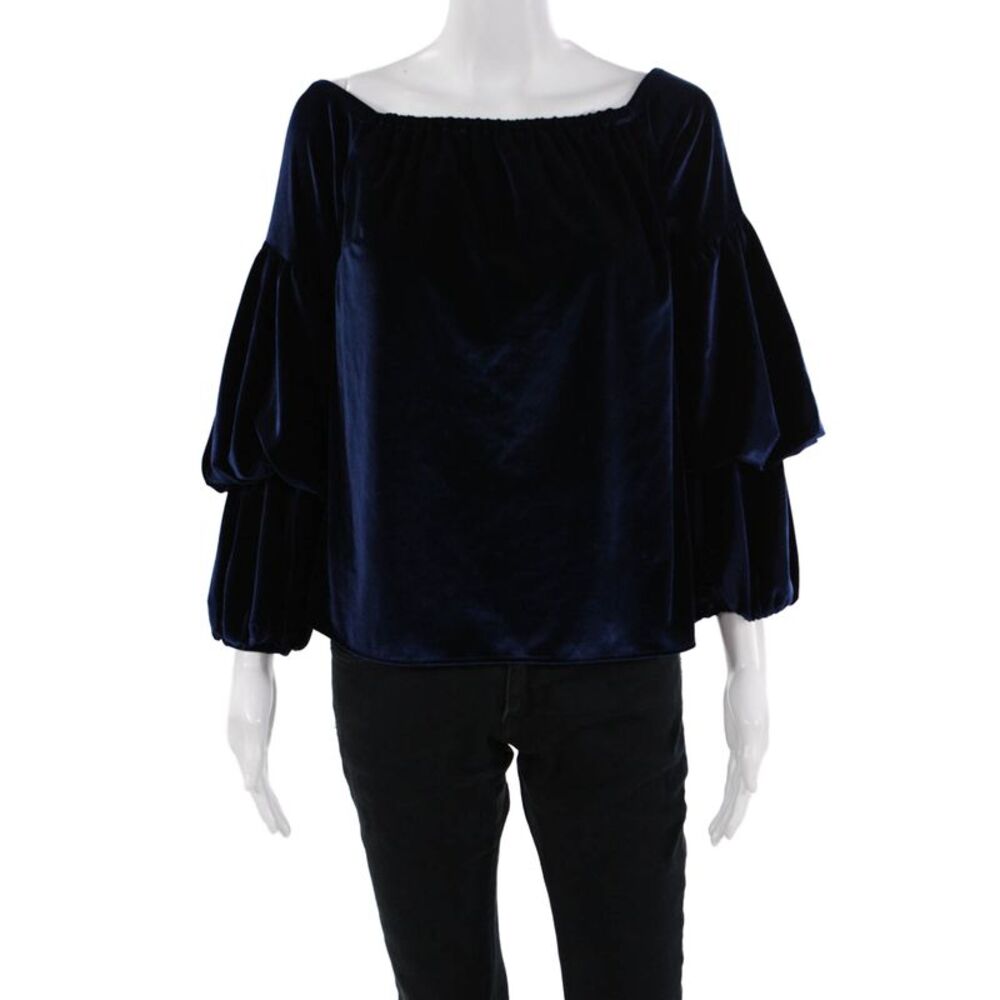 Petersyn Women Dark Blue Bohemian Solid Long Sleeve Blouse Fall Size M